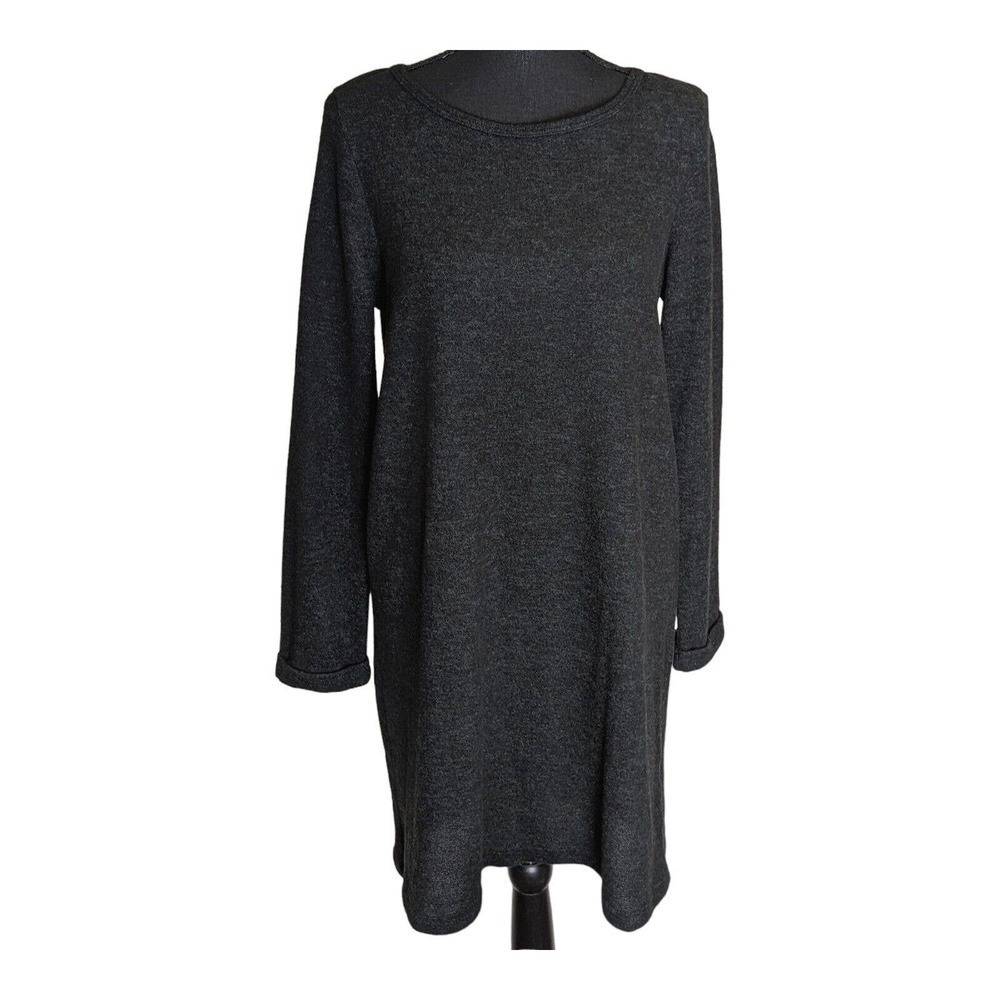 Everly Shift Dress Long Sleeve Charcoal Medium Stretch Knee Length Zipper Back